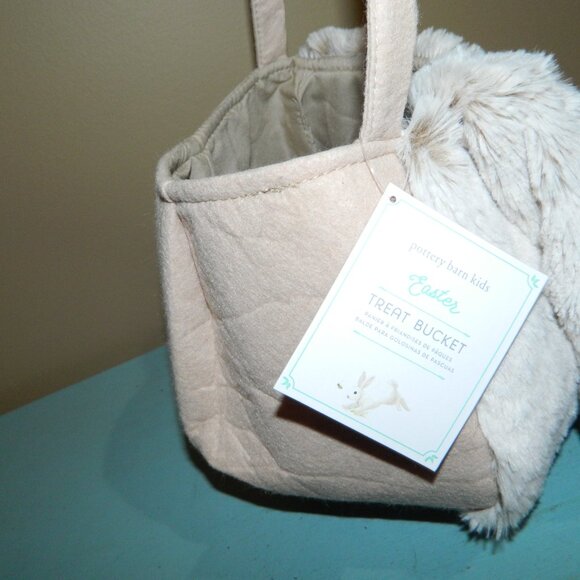 Pottery Barn Kids Long Ear Fur Easter Bunny Treat Bucket "LEON" (CC-6) - Picture 3 of 4